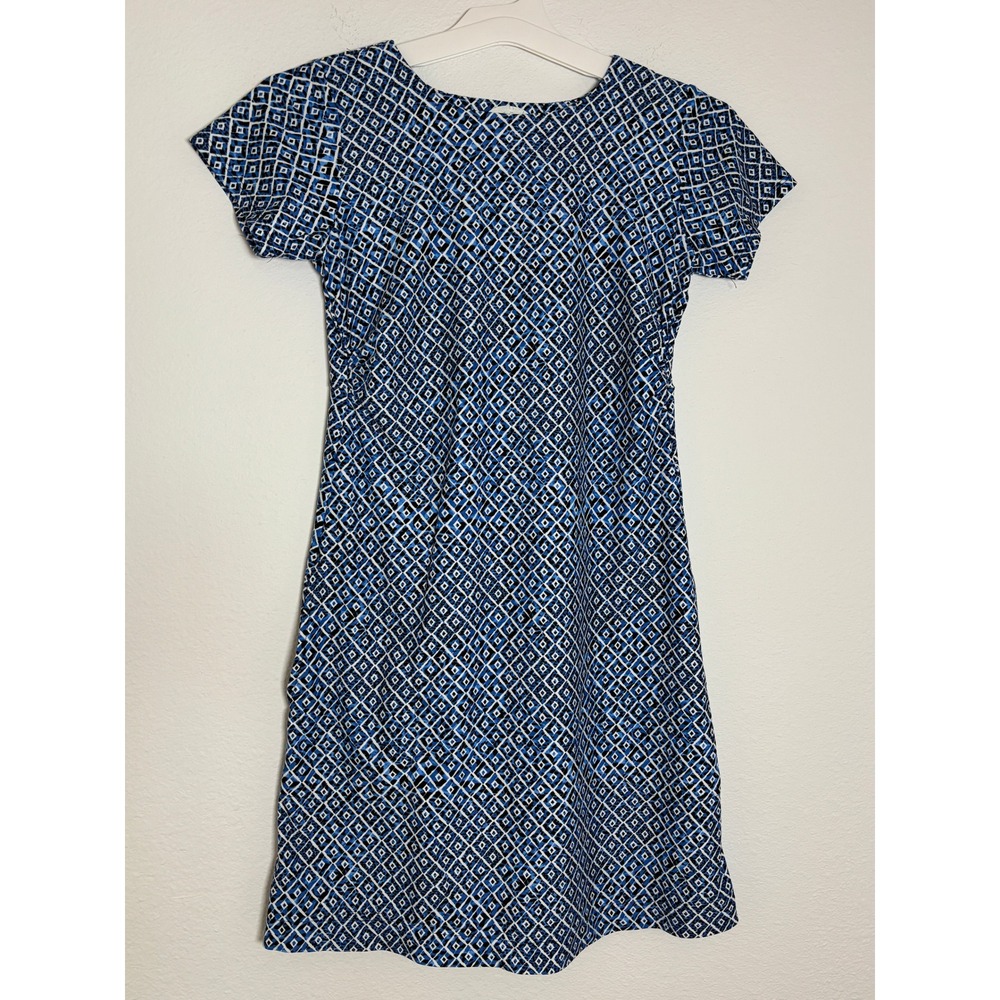 Southwind Apparel Blue Geometric Diamond Print Short Sleeve Dress Made in USA